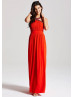 Dark Orange Halter Neckline Long Prom Dress